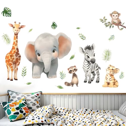 Amimagen Wandtattoos Wald Baby Tiere Wandabziehbilder - Elefant Löwe Giraffe Affe Wandaufkleber - Kinderzimmer Kinder Mädchen Jungen Zimmer Kindertagesstätte Spielzimmer Klassenzimmer Wanddeko von Amimagen