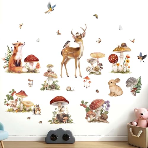 Amimagen Wandtattoos Wald Tier Wandaufkleber - Pilz Hirsch Fuchs Kaninchen Wald Wandsticker - Baby Kindergarten Kinder Mädchen Schlafzimmer Tagespflege Wand Dekor von Amimagen