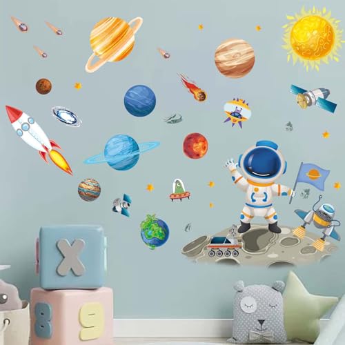 Amimagen Wandtattoos Weltraum Astronaut Wandaufkleber - Planeten Rakete Jungen Wandsticker - Baby Kinderzimmer Kinderzimmer Tagespflege Spielzimmer Klassenzimmer Wanddekor von Amimagen