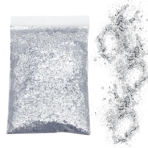 50g Glitzer Pulver zum Basteln Silber Glitzerpuder Pailletten Glitzer Pulver Basteln Glitzerpulver Glitter Sequin für Nägel Gesicht Make up Kartenbasteln Nagelkunst Dekoration von Amissz