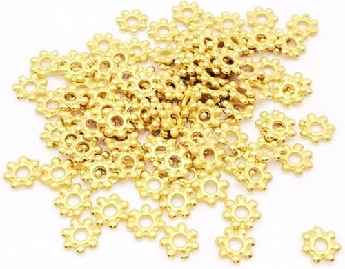 Amlhy Gänseblümchen-Abstandshalter, Schneeflockenform, Retro-Perlen, Zubehör für Schmuck, handgefertigt, DIY, Handwerk, Gold, 6 mm, 100 Stück von Amlhy