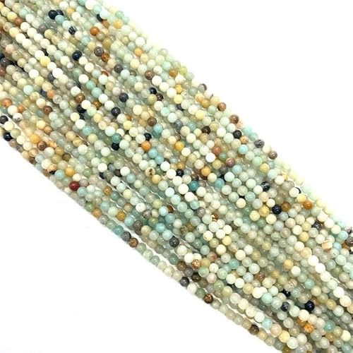 Amlhy Kugelförmige Amazonit-Perlen, bunte Steinperlen, Schnur mit runden Perlen mit Löchern für selbstgemachte Armbänder, Halsketten, Schmuck, Schlüsselanhängerherstellung, 380 x 2 mm (L x H) von Amlhy