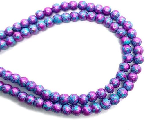 Amlhy Kugelförmige Perlen, bunte Blütensteinperlen, blaue und violette Schnur mit Löchern für selbstgemachte Armbänder, Halsketten, Schmuck, Schlüsselanhängerherstellung, 380 mm lang, B von Amlhy