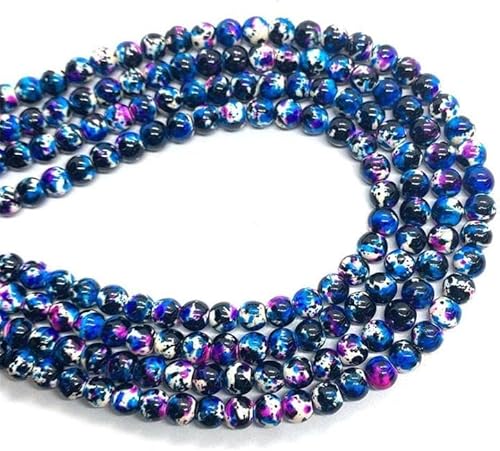 Amlhy Kugelförmige Perlen, bunte Blütensteinperlen, blaue und violette Schnur mit Löchern für selbstgemachte Armbänder, Halsketten, Schmuck, Schlüsselanhängerherstellung, 380 mm lang, C von Amlhy