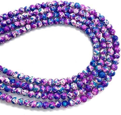 Amlhy Kugelförmige Perlen, bunte Blütensteinperlen, blaue und violette Schnur mit Löchern für selbstgemachte Armbänder, Halsketten, Schmuck, Schlüsselanhängerherstellung, 380 mm lang, D von Amlhy