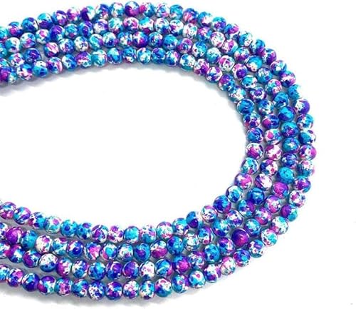 Amlhy Kugelförmige Perlen, bunte Blütensteinperlen, blaue und violette Schnur mit Löchern für selbstgemachte Armbänder, Halsketten, Schmuck, Schlüsselanhängerherstellung, L 380 mm, E von Amlhy