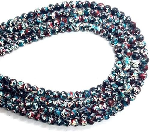 Amlhy Kugelförmige Perlen, bunte Blütensteinperlen, blaue und violette Schnur mit Löchern für selbstgemachte Armbänder, Halsketten, Schmuck, Schlüsselanhängerherstellung, L 380 mm, F von Amlhy