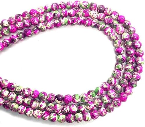 Amlhy Kugelförmige Perlen, bunte Blütensteinperlen, blaue und violette Schnur mit Löchern für selbstgemachte Armbänder, Halsketten, Schmuck, Schlüsselanhängerherstellung, Länge 380 mm, A von Amlhy