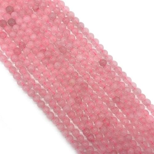 Amlhy Kugelförmige rosa Kristallperlen, glatte Steinperlen, Schnur aus runden Perlen mit Löchern für selbstgemachte Armbänder, Halsketten, Schmuck, Schlüsselanhängerherstellung, Länge: 380 mm, 10 mm von Amlhy