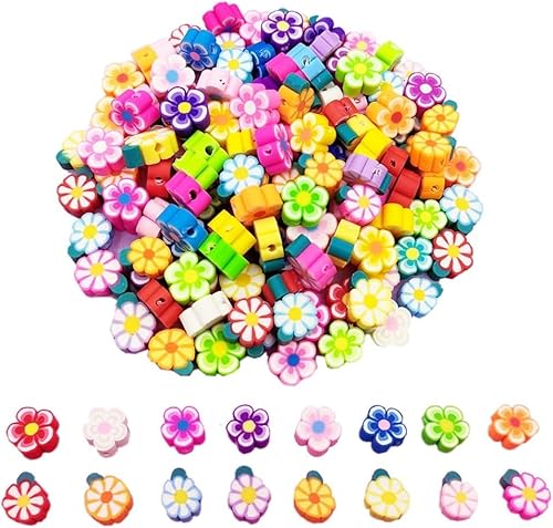 200 Stück Obst-Modelliermassen-Abstandshalter, gemischte Obst-Charm-Perlen für DIY-Halsketten, Ohrringe, Schmuckhandwerk (buntes Blumenblatt) von AmlkHxuan