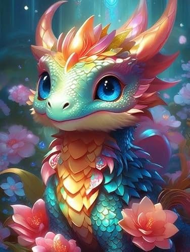 Ammklfh 5D DIY Diamond painting Drache - Diamond Painting Erwachsene Full Diamant,Drache Edelsteine Kunsthandwerk für Anfänger Kinder Haus Wanddekoration 16 x 12 Zoll von Ammklfh