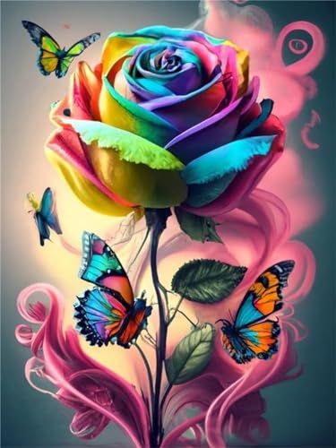 Ammklfh colorful rose and butterfly Diamond Painting - Diamant Painting Kits Bilder für Erwachsene, DIY Diamant Malerei Diamond Painting Kinder Bilder Set 30x40cm für Wanddekor von Ammklfh