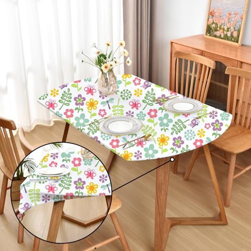 Amonsa Ovale Frühlings-Tischdecke mit niedlichem Blumenmuster, elastisch, 106,7 x 152,4 cm, für ovale Tische, waschbar, dehnbares Spandex, Wildblumenstoff, Tischdecke, kein Vinyl-Tischschutz von Amonsa