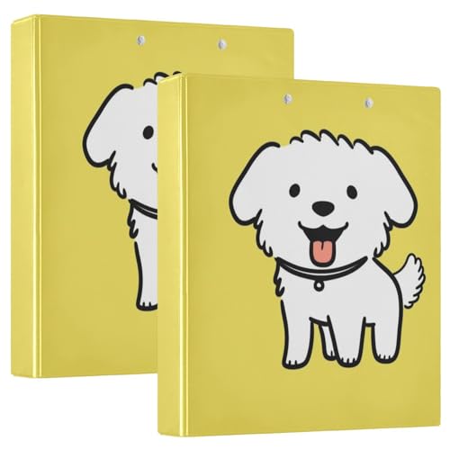 1-1/2 Zoll Binder Drei-Ringe Niedlicher Cartoon Weiße Linie Welpe mit Klemmbrett 1/2 Stück Bürobedarf Hardcover 2 Stück von Amooorous