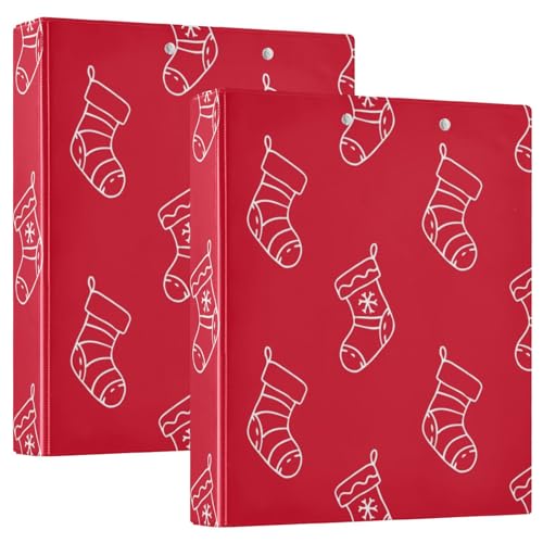 2 Stück Rot Weihnachtsstrümpfe 3-Ringe Notizbuch Binder 1 und 1 1 Zoll mit Klemmbrett 1/2 Stück Binder für Schule Hardcover von Amooorous