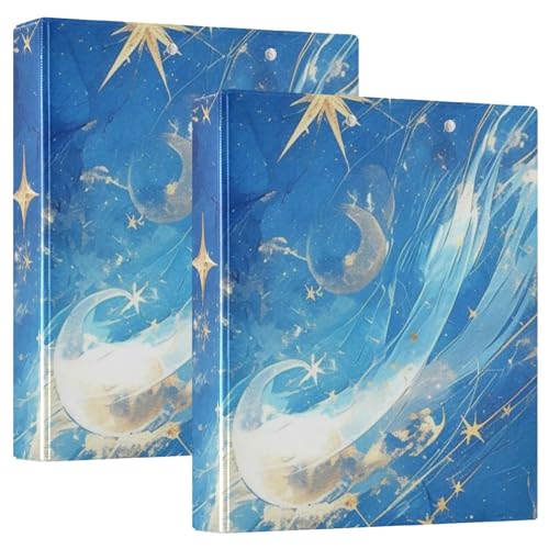 2 Stück Rundringe Ordner 3,8 cm dunkelblau Sternenhimmel mit Klemmbrett 1/2 Stück Schulbedarf Binder Hardcover von Amooorous