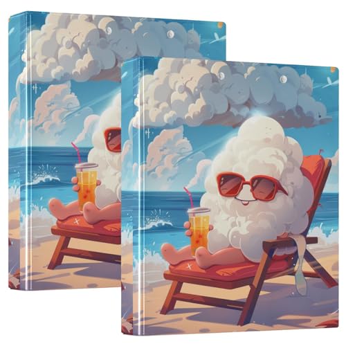 3,5 cm große Ordner mit 3 Ringen, Wolken am Strand, mit Klemmbrett, 1/2 Packung Ordner, Büroordner, Hardcover, 2 Stück von Amooorous