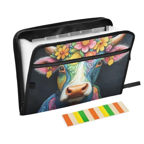 Aesthetic Cow Zeitgenössischer Stil, Fächermappe, 13 Fächer, A4, Briefform, Erweiterungsmappe mit Reißverschluss, erweiterbare Mappe für Zuhause, Büro, Reisen von Amooorous