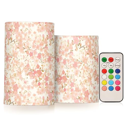 Amooorous Rose Retro japanische Blumenkerzen flammenlose Votivkerzen mit Timer Elektronische Lichter geruchlose Timer für Schlafzimmer Batteriekerzen 2-teiliges Set von Amooorous