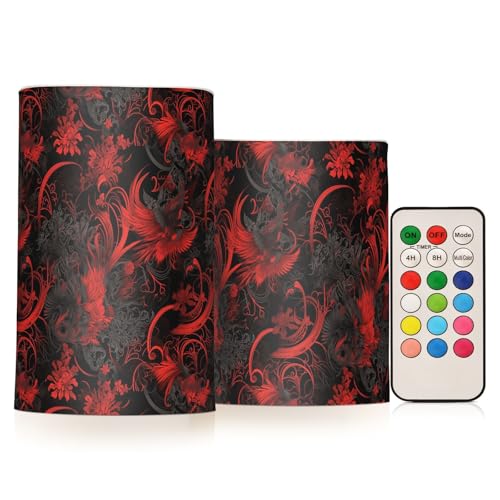 Amooorous Rote und schwarze Gothic-Blumen, batteriebetriebene, flammenlose Halloween-Kerzen, elektronische Lichter, feuerlose LED für Halloween, batteriebetrieben, flackernd, 2-teiliges Set von Amooorous