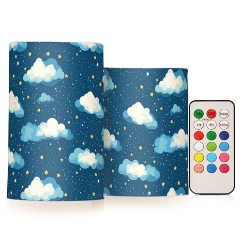 Amooorous Sky and Stars Moderne flammenlose Kerzen mit Fernbedienung Weihnachtskerze Elektronische Lichter Beleuchtung Timer für Thanksgiving Batterie Votivkerze 2-teiliges Set von Amooorous