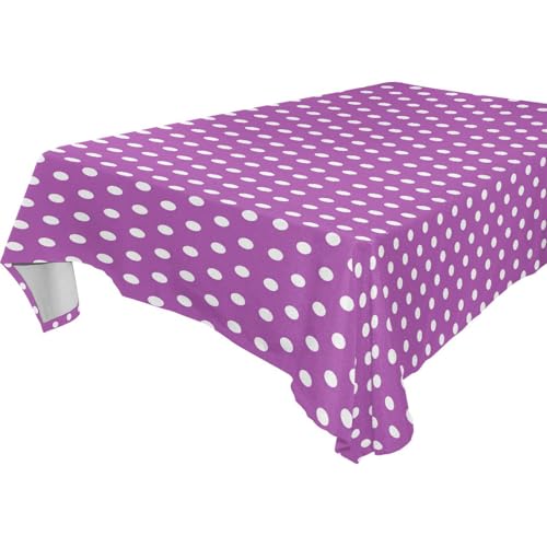 Amooorous Tischdecke mit violettem Hintergrund mit weißen Punkten, Sonnenblumen-Tischdecke, abwischbar, für Küche und Esszimmer, Bankett, 1,8 m - 2,4 m, wiederverwendbar, für den täglichen Gebrauch, 1 von Amooorous