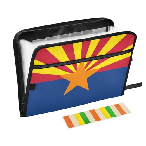 Arizona Fächermappe mit Staatsflagge, 13 Fächer, A4, Briefgröße, Papier-Organizer mit Reißverschluss, Kunststoff, Fächermappe für Papiere von Amooorous