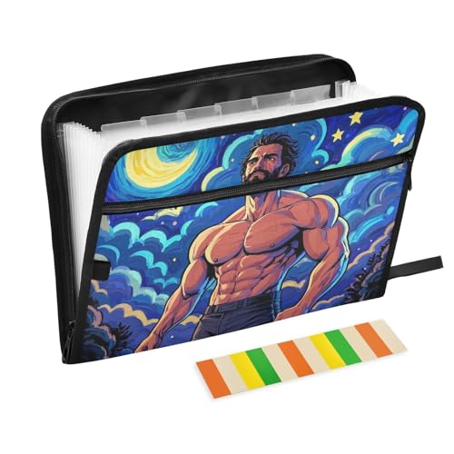 Art Star Fächermappe Muscle Man, 13 Fächer, A4, Briefform, Fächermappe mit Reißverschluss, Fächermappe für Zuhause, Büro, Reisen von Amooorous