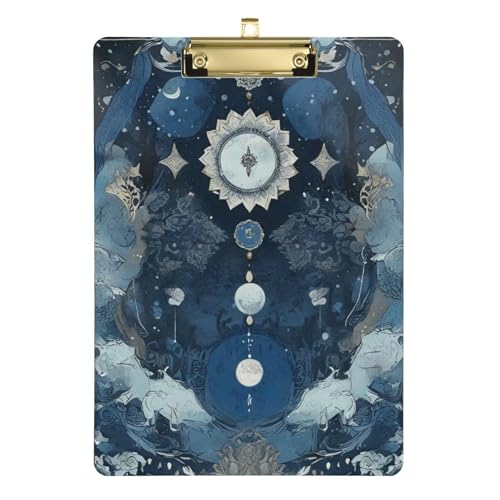 Blaues und schwarzes Tarot-Astrologie-Karten-Klemmbrett aus Hartfaserplatte für Bauunternehmer, Größe 22,9 x 30,5 cm von Amooorous