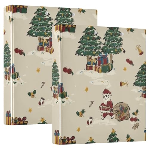 Braune runde Ringbücher für Weihnachtsfeiern, 3,5 cm mit Taschen, 1/2er-Pack, College-Ordner für Studenten, Hardcover, 2 Stück von Amooorous