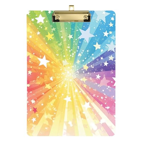 Bunte Sterne und Regenbögen, flaches Klemmbrett, Loch, Standardloch für Polizei, Büro, Krankenschwester, Fußball, Trainer, Größe 22,9 x 30,5 cm von Amooorous