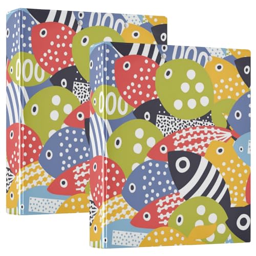 Bunte dekorative hawaiianische Fisch-Drei-Ringbücher 3,5 cm mit Klemmbrett, 1/2 Packungen für Briefgröße (27,9 x 21,6 cm), Hardcover, 2 Stück von Amooorous