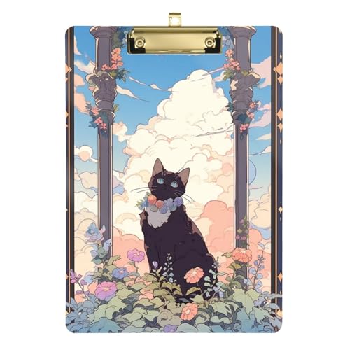 Cartoon Cute Black Cat Deck Film Klemmbrett Standard Loch für Fußballtrainer Größe 9 x 12 von Amooorous