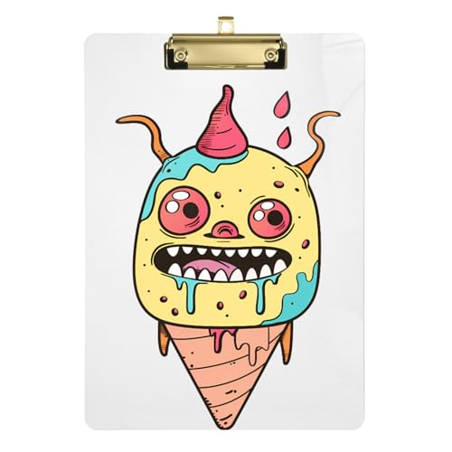 Cartoon Funny Ice Cream Monster 1 Klemmbrett Hartplatte für 5. Klasse Klassenzimmer Essentials für Lehrer Größe 9 x 12 von Amooorous