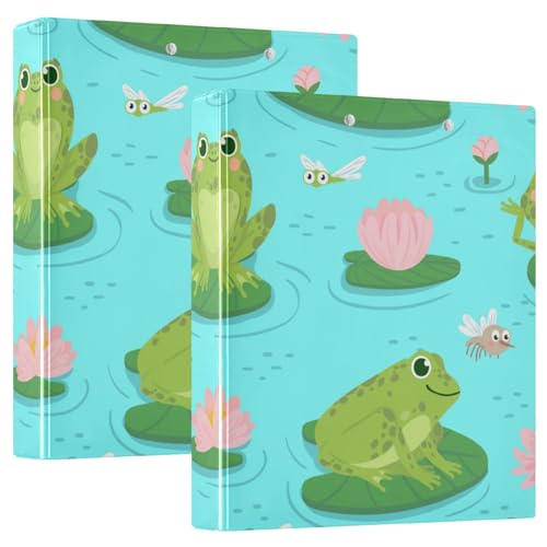 Cartoon Green Frog Drei Ringe Ordner 1 und 1/2 Zoll mit Klemmbrett 1/2 Packung Ordner Schulbedarf 200 Blatt 2 Stück von Amooorous