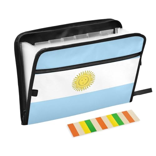 Dokumentenmappe mit argentinischer Flagge, 13 Fächer, A4-Format, mit Reißverschluss, Organizer mit Fach für Papiere, Hellblau von Amooorous