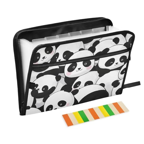 Dokumentenmappe mit niedlichem Cartoon-Panda-Motiv, 13 Fächer, A4, Briefform, Organizer mit Taschen mit Reißverschluss, erweiterbarer Ordner mit Trennwänden für Papiere von Amooorous