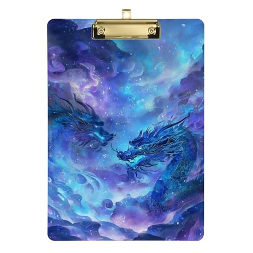 Dünnes Klemmbrett mit Drachen-Motiv, Blau und Violett, für Kindergröße 22,9 x 30,5 cm von Amooorous