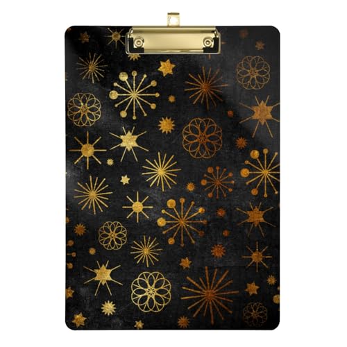 Klemmbrett-Klemmbrett, Weihnachtsschneeflocken, Standardloch für Lehrer, Muss für Klassenzimmer, Größe 22,9 x 30,5 cm, Schwarz und Gold von Amooorous