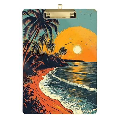 Klemmbretter, Vintage-Stil, Strand-Sonnenuntergang, Standard-Loch, für Lehrer, Größe 22,9 x 30,5 cm, Orange von Amooorous