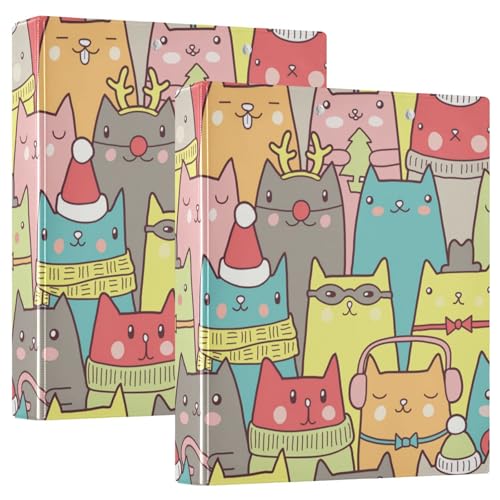 Notizbuch mit drei Ringen, 3,8 cm, Cartoon-Motiv, niedliche bunte Katze mit Klemmbrett, 1/2er-Pack, Schulbedarf, Binder, Hardcover, 2 Stück von Amooorous