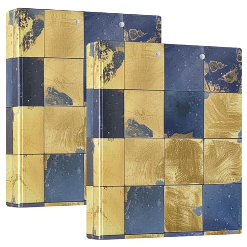 Ordner mit 3 Ringen, 3,8 cm, Blau und Gold, kariertes Muster, mit Klemmbrett, 1/2 Packung Ordner für Briefgröße (27,9 x 21,6 cm), Hardcover, 2 Stück von Amooorous