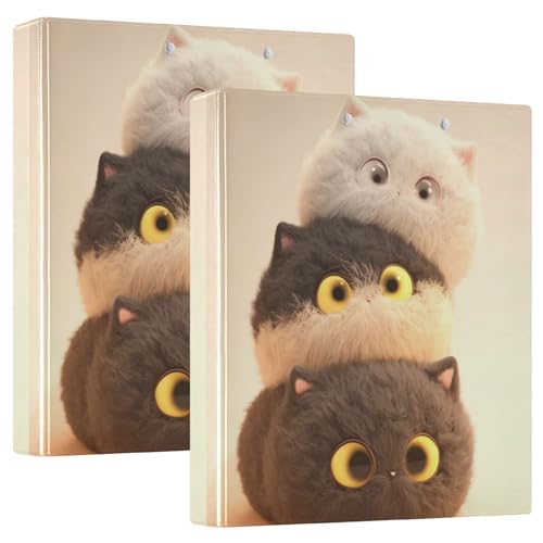 Ringbuch, 3,8 cm, runde Ringe, Cartoon, niedliche Katze, mit Innentaschen, 1/2 Packung Ordner, verschiedene Ordner, Hardcover, 2 Stück von Amooorous