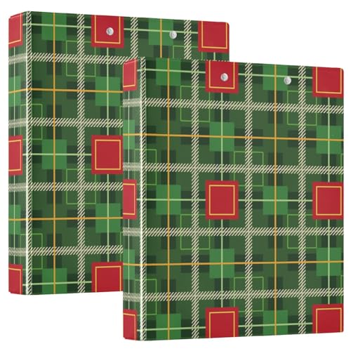 Rot und Grün Weihnachten Plaid 3-Ringe Notizbuch Ordner 1,27 cm mit Klemmbrett 1/2 Packung Ordner Schulhefter Hardcover 2 Stück von Amooorous