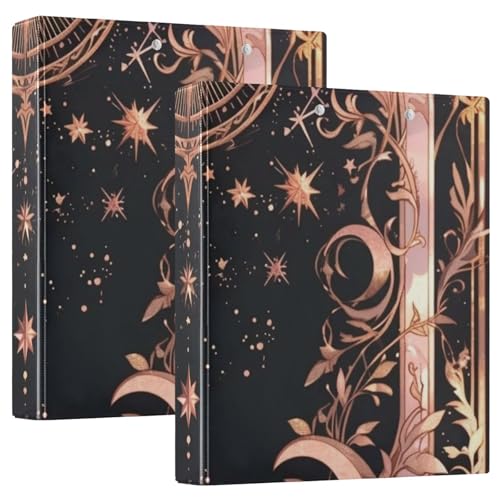 Runde Ringbücher 3,8 cm schwarz und rosa Tarot-Astrologie mit Tascheneinband, 1/2 Packung Ordner für die Schule, Hardcover, 2 Stück von Amooorous