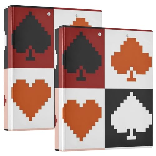 Runde Ringe Notizbuch, 3,8 cm, Rot und Schwarz, Pixel-Poker mit Klemmbrett, 1/2er-Pack, Collegebänder für Studenten, Hardcover, 2 Stück von Amooorous