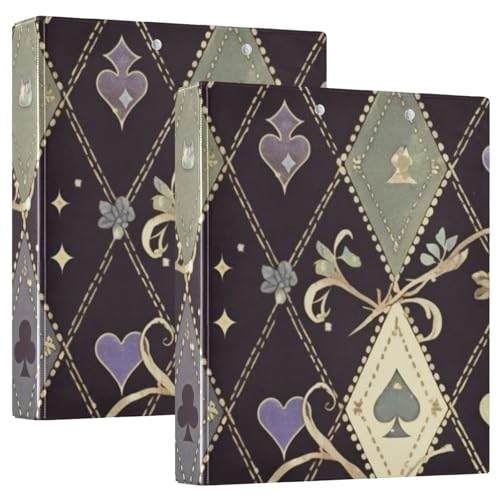 Schwarze und violette Pokerquadrate mit runden Ringen, Notizbuch, 3,8 cm mit Klemmbrett, 1/2 Packung, Ordner für Studenten, Hardcover, 2 Stück von Amooorous