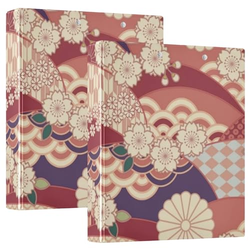 Traditionelle rote japanische Ukiyo-e Blumen-Ringbücher mit Blumenmotiv, 3,5 cm mit Tascheneinband, 1/2 Packung Ordner für Studenten, 200 Blatt, 2 Stück von Amooorous