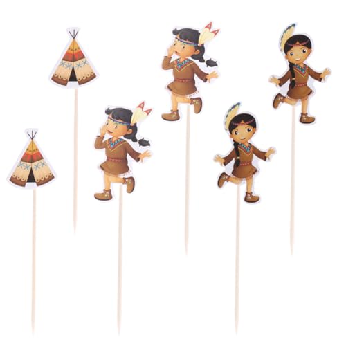 24 Stück Thanksgiving Kuchen-Topper Indianer Mädchen Cupcake Obst Einsatz Zelt Cupcake Picks Party Supplies für Festival Versammlung Unisex von Amosfun