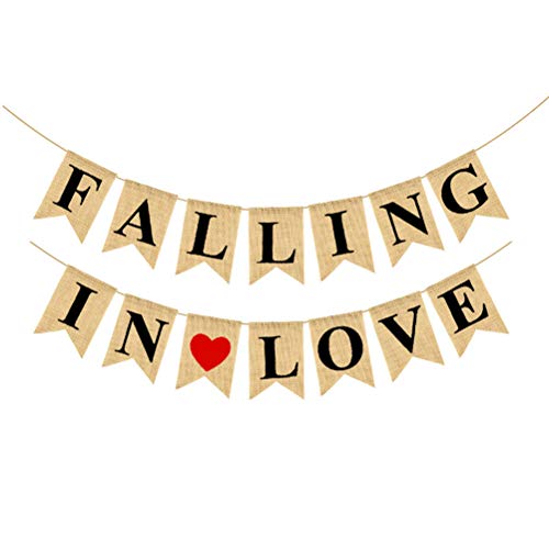 AMOSFUN Falling IN Love Hochzeit Banner hängen Brief Banner Sackleinen Girlande Dekoration für Hochzeit Engagement Valentinstag Party Supplies von Amosfun